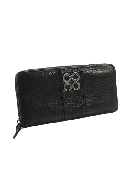 Coach Womens Leather Silver Tone Zip Around Julia Op Art Wallet Black