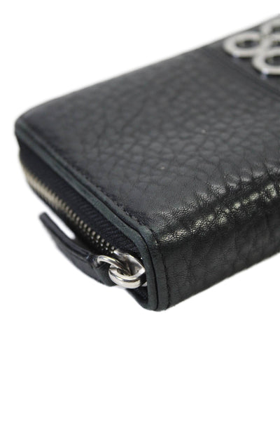 Coach Womens Leather Silver Tone Zip Around Julia Op Art Wallet Black