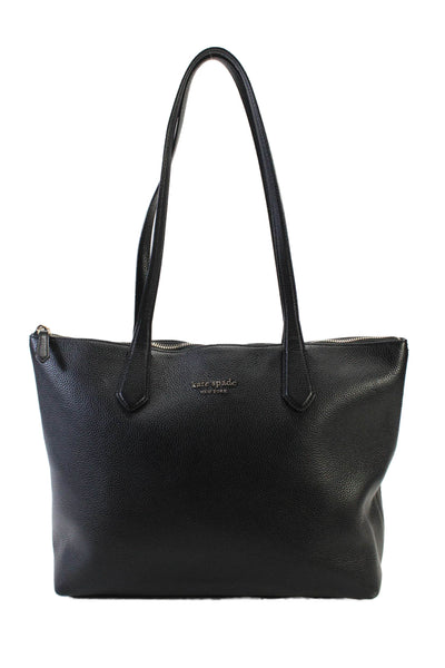 Kate Spade New York Womens Pebbled Leather Zipper Tote Shoulder Handbag Black