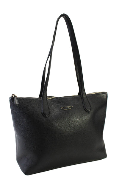 Kate Spade New York Womens Pebbled Leather Zipper Tote Shoulder Handbag Black