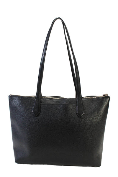 Kate Spade New York Womens Pebbled Leather Zipper Tote Shoulder Handbag Black