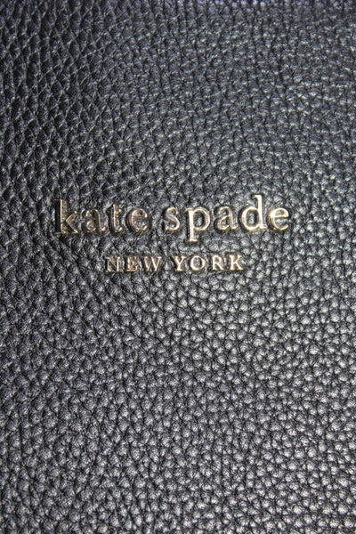 Kate Spade New York Womens Pebbled Leather Zipper Tote Shoulder Handbag Black