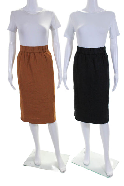 J Crew Womens Elastic Waist Straight Long Skirt Beige Black Medium Lot Of 2