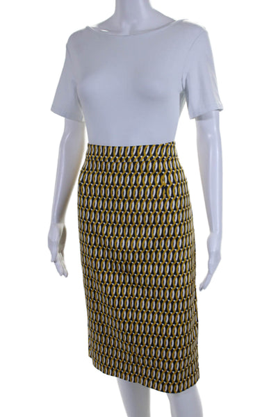 Boden Womens Back Zip Printed Pencil Skirt Navy Yellow White Cotton Size 10L