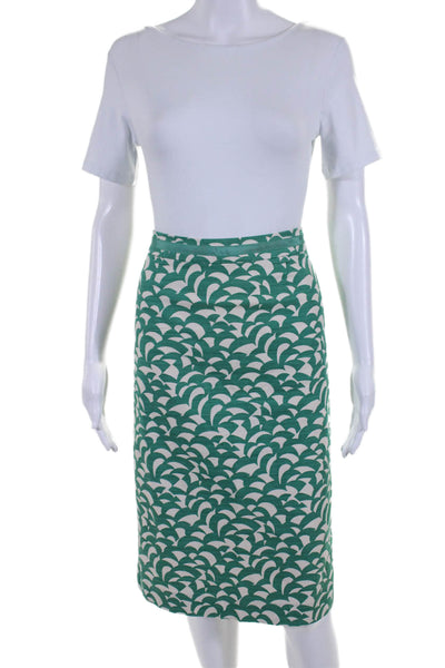 Boden Womens Back Zip Abstract Knee Length Pencil Skirt Green White Size 8L