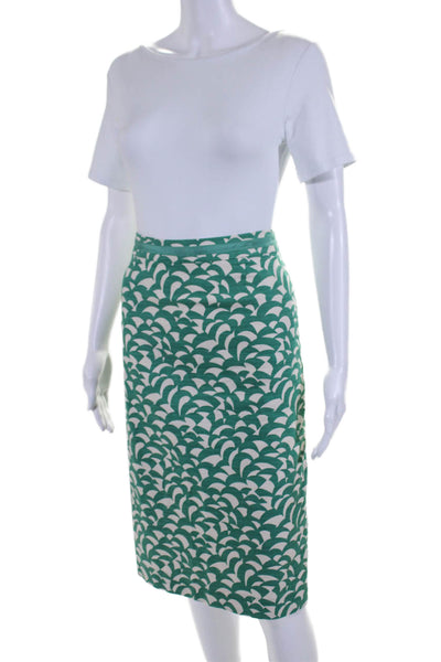 Boden Womens Back Zip Abstract Knee Length Pencil Skirt Green White Size 8L