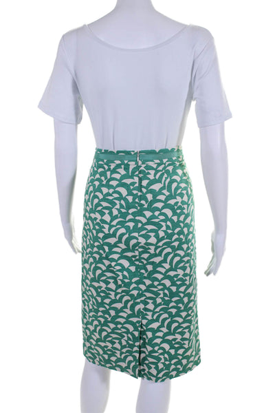 Boden Womens Back Zip Abstract Knee Length Pencil Skirt Green White Size 8L