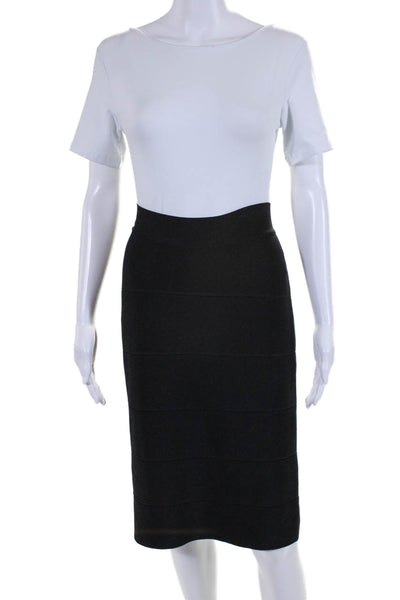 BCBGMAXAZRIA Womens Stretch Knit Knee Length Pencil Skirt Black Size Large