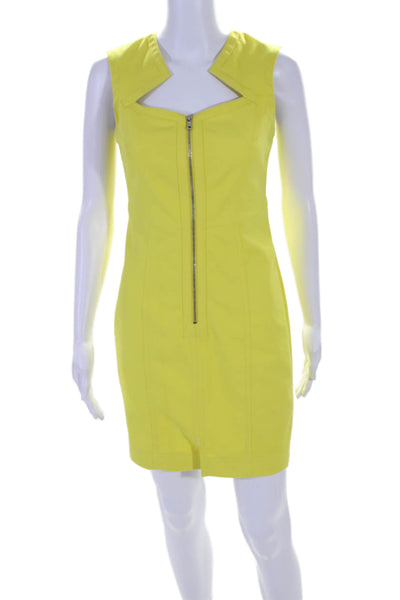 Yigal Azrouel Womens Sleeveless Half Zipper Pencil Dress Yellow Cotton Size 4