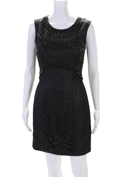 Carolina Herrera Womens Tweed Beaded Sleeveless Sheath Dress Black Size 4