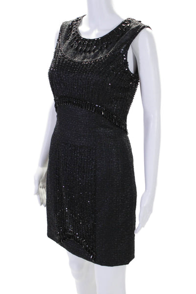 Carolina Herrera Womens Tweed Beaded Sleeveless Sheath Dress Black Size 4