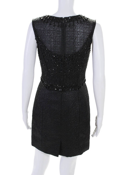 Carolina Herrera Womens Tweed Beaded Sleeveless Sheath Dress Black Size 4