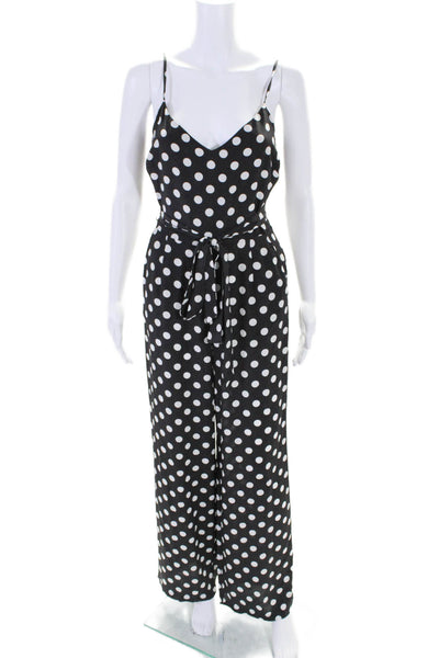 L'Agence Womens Silk Polka Dot Sleeveless Belted Jumpsuit Black White Size 0