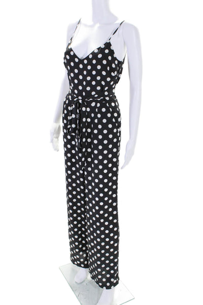 L'Agence Womens Silk Polka Dot Sleeveless Belted Jumpsuit Black White Size 0