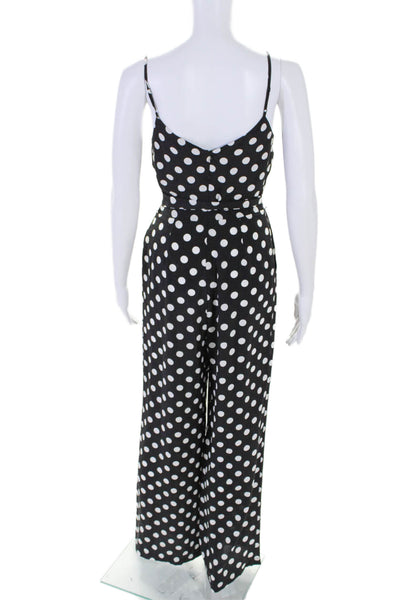 L'Agence Womens Silk Polka Dot Sleeveless Belted Jumpsuit Black White Size 0