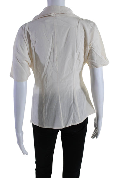 Monica Ricci Womens Silk Short Sleeve Pleated Bow Blouse Top Cream White Size 8