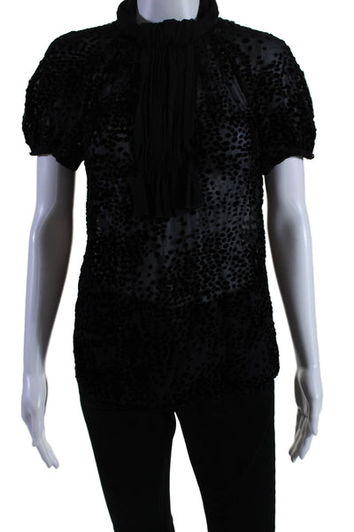 Monica Ricci Womens Velvet Spotted Print Short Sleeve Blouse Top Black Size 8