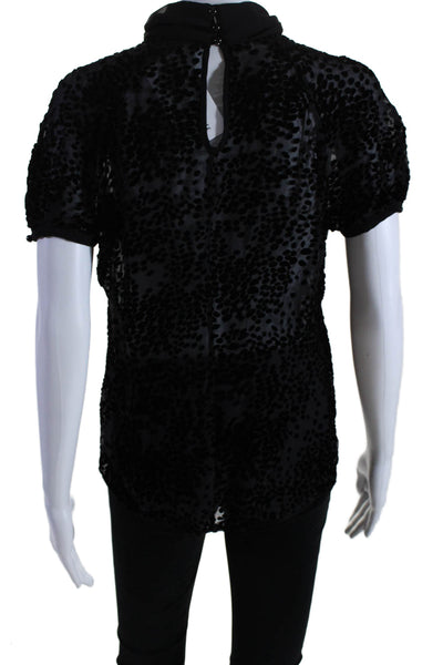 Monica Ricci Womens Velvet Spotted Print Short Sleeve Blouse Top Black Size 8