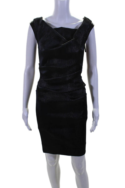 Talbot Runhof Womens Metallic Textured Ruched Sleeveless Zip Dress Black Size 6