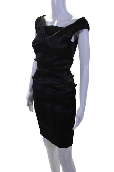 Talbot Runhof Womens Metallic Textured Ruched Sleeveless Zip Dress Black Size 6