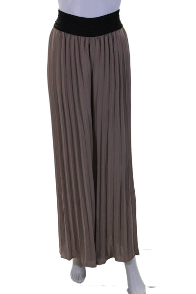 Loyd/ford Womens Patchwork Pleated Elastic High Rise Wide Leg Pants Beige Size S