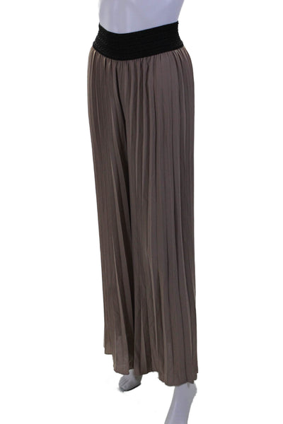 Loyd/ford Womens Patchwork Pleated Elastic High Rise Wide Leg Pants Beige Size S