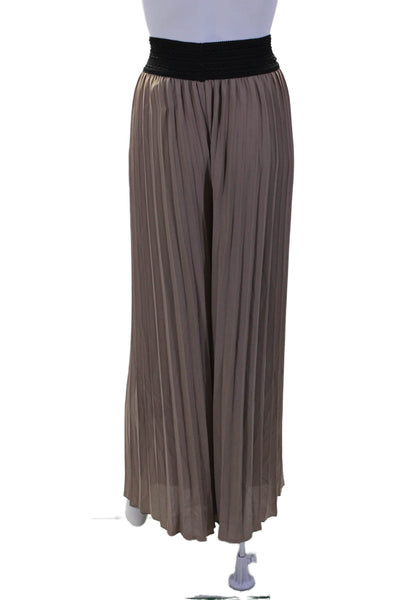 Loyd/ford Womens Patchwork Pleated Elastic High Rise Wide Leg Pants Beige Size S