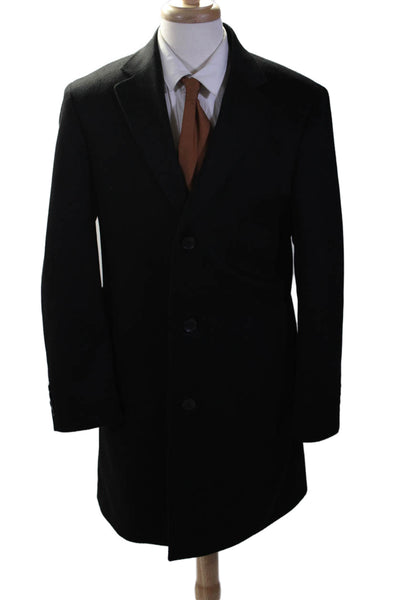 Nordstrom Mens Cashmere Collared Long Sleeve Buttoned Trench Coat Black Size L