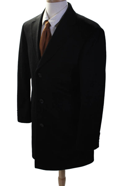 Nordstrom Mens Cashmere Collared Long Sleeve Buttoned Trench Coat Black Size L