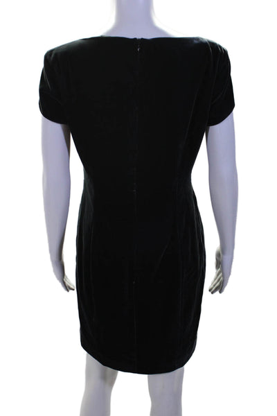 Trussardi Womans Velour Short Sleeve Boat Neck Sheath Dress Dark Gray Size 42