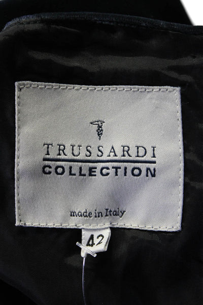 Trussardi Womans Velour Short Sleeve Boat Neck Sheath Dress Dark Gray Size 42