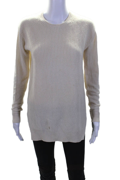 Theory Womens Cashmere Cable Knit Split Hem Long Sleeve Sweater Beige Size PP