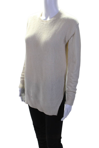 Theory Womens Cashmere Cable Knit Split Hem Long Sleeve Sweater Beige Size PP