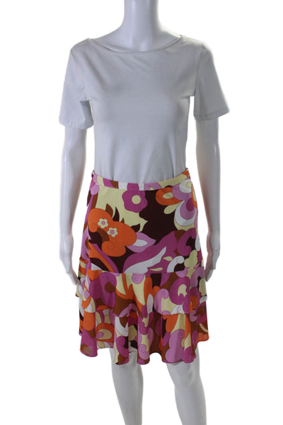 D&G Womens Unlined Floral Print Side Zip Tiered Mini Skirt Orange Size 38