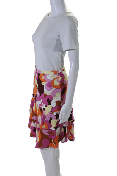 D&G Womens Unlined Floral Print Side Zip Tiered Mini Skirt Orange Size 38