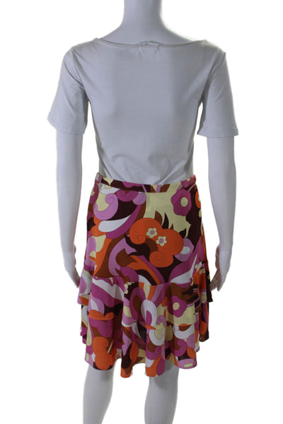 D&G Womens Unlined Floral Print Side Zip Tiered Mini Skirt Orange Size 38