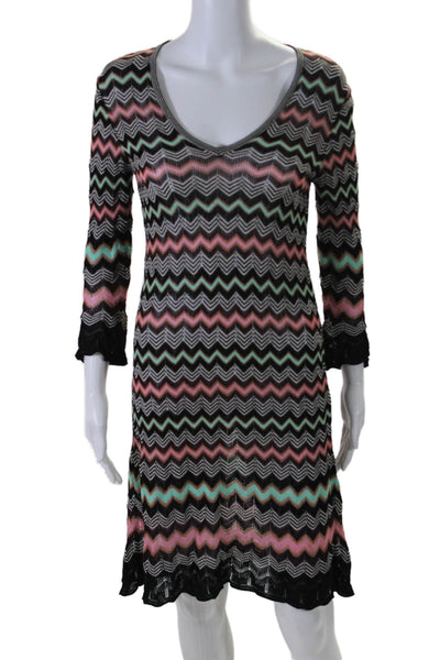 Missoni Womens Chevron Print V-Neck Long Sleeve Maxi Dress Multicolor Size 6