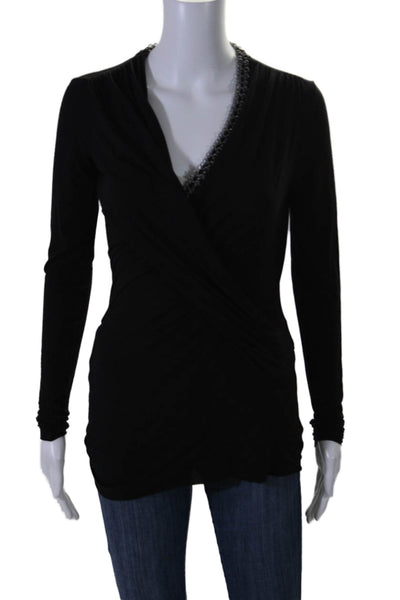 Bailey 44 Womens Chain Detail V-Neck Long Sleeve Blouse Top Black Size S