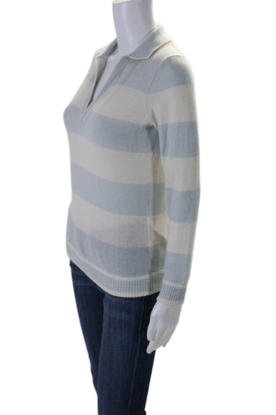 Minnie Rose Womens Cashmere Striped Sweater Sky Blue White Size Extra Small