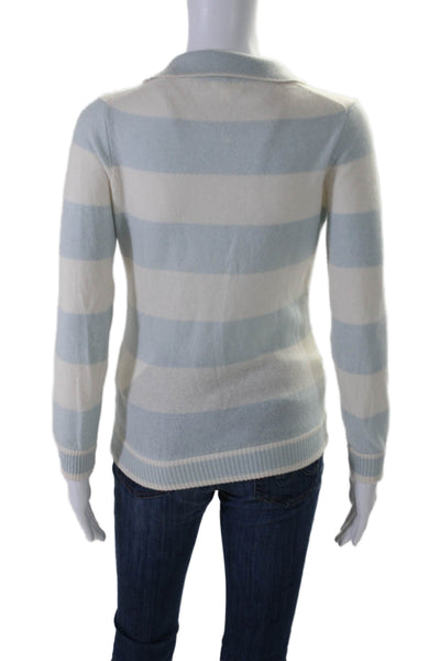 Minnie Rose Womens Cashmere Striped Sweater Sky Blue White Size Extra Small