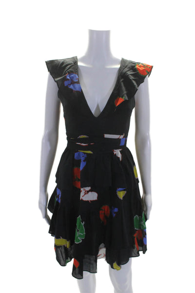 Cynthia Rowley Womens Sleeveless Abstract Print Knee Length Dress Black 2