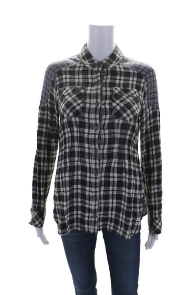 Free People Women's Collared Long Sleeves Cotton Button Down Plaid Shirt Size XS