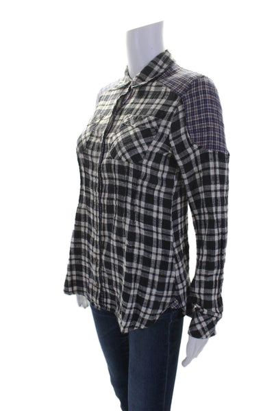 Free People Women's Collared Long Sleeves Cotton Button Down Plaid Shirt Size XS