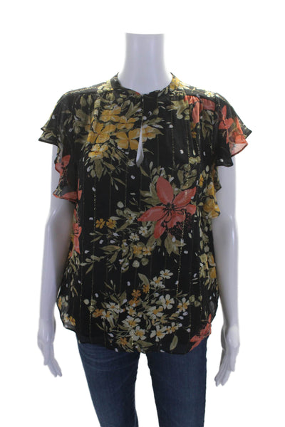 Joie Women's V-Neck Short Sleeves Floral Silk Party Blouse Size S