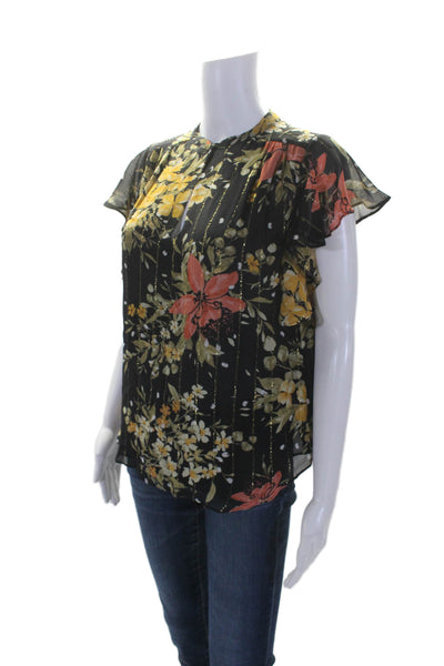 Joie Women's V-Neck Short Sleeves Floral Silk Party Blouse Size S