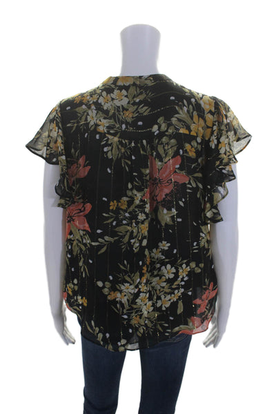 Joie Women's V-Neck Short Sleeves Floral Silk Party Blouse Size S