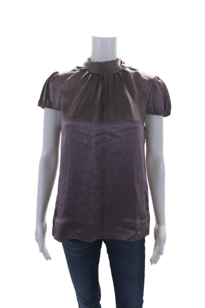 BCBGMAXAZRIA Women's V-Neck Short Sleeves Silk Blouse Purple Size S