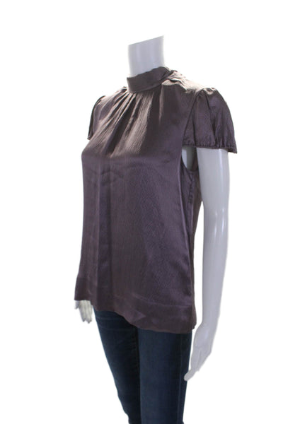 BCBGMAXAZRIA Women's V-Neck Short Sleeves Silk Blouse Purple Size S