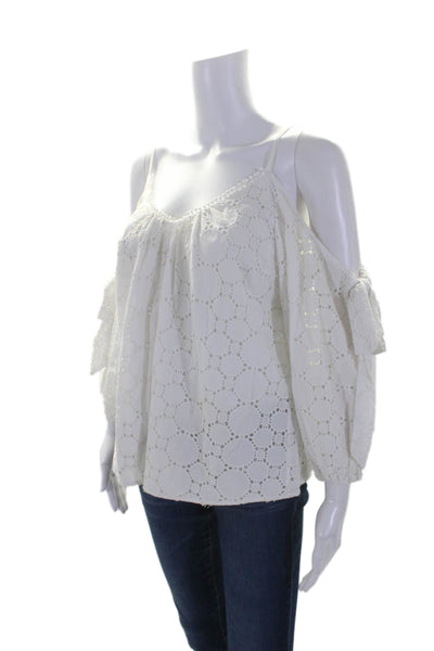 Parker Women's V-Neck Short Sleeves Eyelet Cotton Blouse White Size S