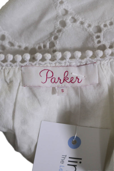 Parker Women's V-Neck Short Sleeves Eyelet Cotton Blouse White Size S